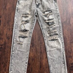 Men's Skinny Ripped Acid-Wash Grey Jeans